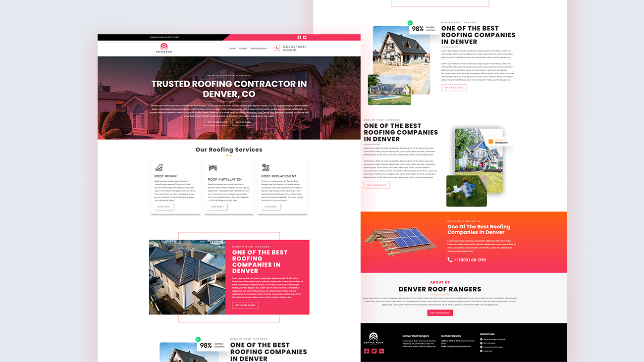 Denver Roof Ranger desktop homepage design, roofing contractor in Denver