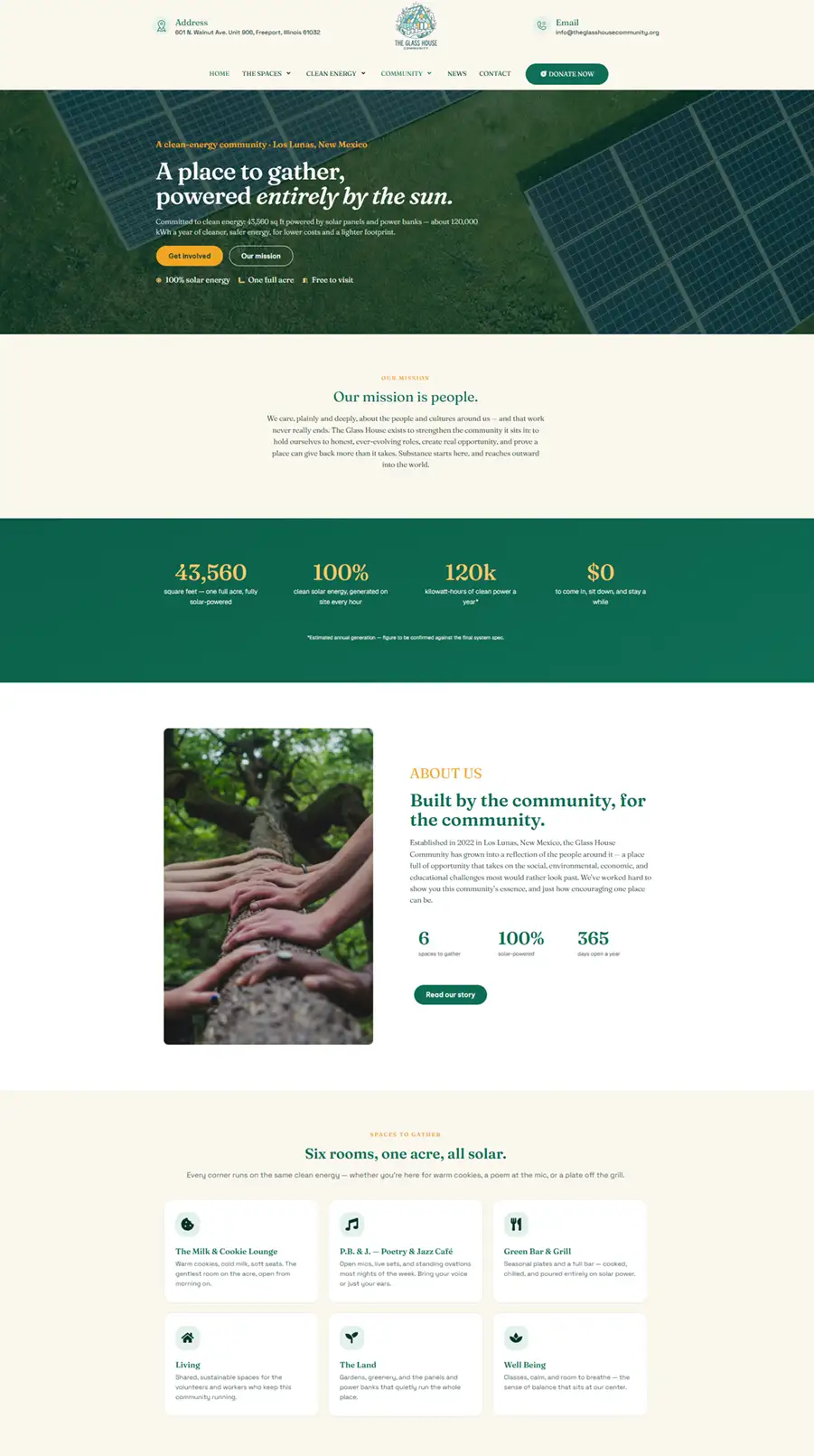 The Glass House Community website design mobile view